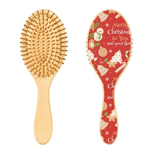 Holz-Haarbürste, Weihnachts-Elemente, Haarbürste für langes, kurzes, lockiges, dickes, dünnes Haar, für Damen, Herren, Jungen, Mädchen von Mnsruu