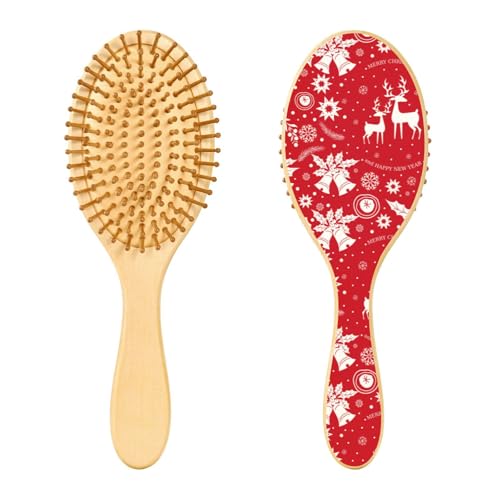 Holz-Haarbürste, Weihnachts-Hirschglocke, Schneeflocken-Haarbürste für lange, kurze, lockige, dicke, dünne Haare, Damen, Herren, Jungen, Mädchen von Mnsruu