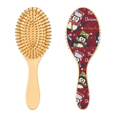 Holz-Haarbürste, Weihnachts-Pinguin-Haarbürste für lange, kurze, lockige, dicke, dünne Haare, Damen, Herren, Jungen, Mädchen von Mnsruu