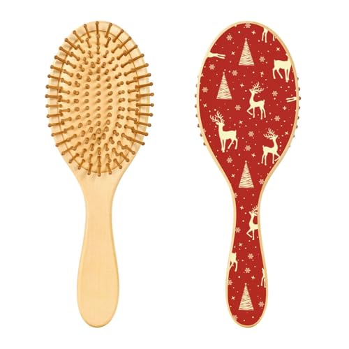 Holz-Haarbürste, Weihnachts-Rentier, Schneeflocke, Haarbürste für lange, kurze, lockige, dicke, dünne Haare, Damen, Herren, Jungen, Mädchen von Mnsruu