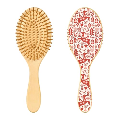 Holz-Haarbürste, Weihnachts-Rentier-Haarbürste für langes, kurzes, lockiges, dickes, dünnes Haar, für Damen, Herren, Jungen, Mädchen von Mnsruu