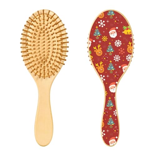 Holz-Haarbürste, Weihnachts-Rentier-Weihnachtsmann-Haarbürste für lange, kurze, lockige, dicke, dünne Haare, Damen, Herren, Jungen, Mädchen von Mnsruu