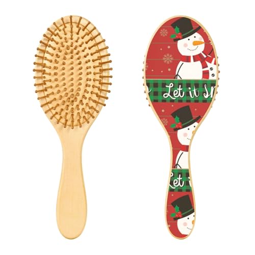 Holz-Haarbürste, Weihnachts-Schneemann und Schneeflocken-Haarbürste für lange, kurze, lockige, dicke, dünne Haare, Damen, Herren, Jungen, Mädchen von Mnsruu
