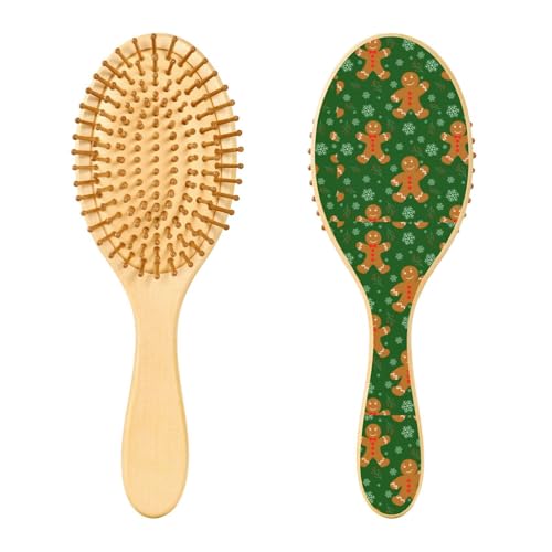 Holz-Haarbürste, Weihnachts-Vektor-Muster mit Lebkuchen- und Schneeflocken-Haarbürste für langes, kurzes, lockiges, dickes, dünnes Haar, für Damen, Herren, Jungen, Mädchen von Mnsruu