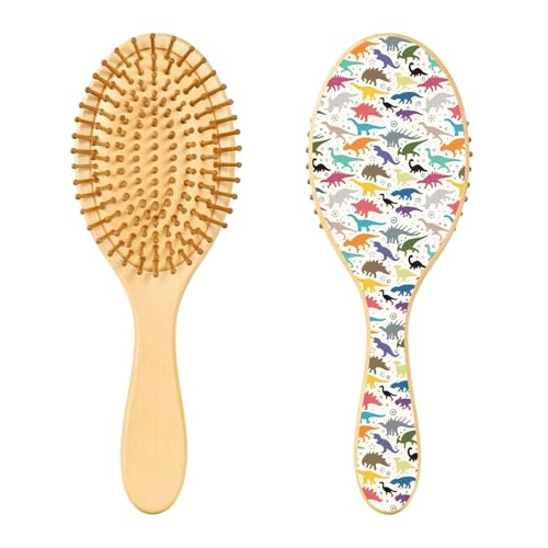 Holz-Haarbürste, handgezeichnete, bunte Dinosaurier-Haarbürste für lange, kurze, lockige, dicke, dünne Haare, Damen, Herren, Jungen, Mädchen von Mnsruu