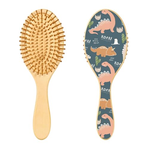 Holz-Haarbürste, kindliche Dinosaurier-Haarbürste für lange, kurze, lockige, dicke, dünne Haare, Damen, Herren, Jungen, Mädchen von Mnsruu