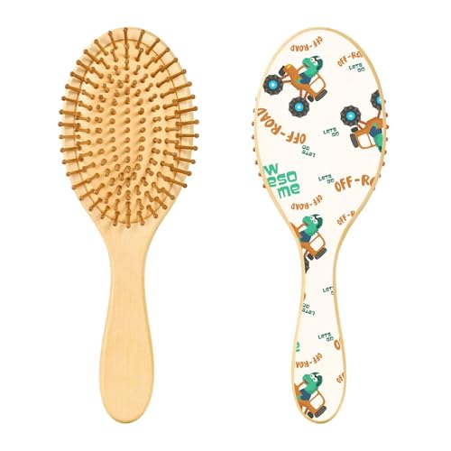 Holz-Haarbürste, kindliche Dinosaurier-LKW-Haarbürste für lange, kurze, lockige, dicke, dünne Haare, Damen, Herren, Jungen, Mädchen von Mnsruu