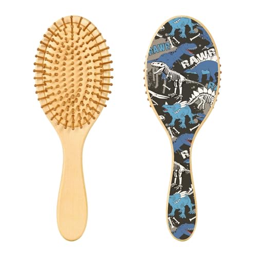 Holz-Haarbürste, lustig, blau, Dinosaurier-Haarbürste für lange, kurze, lockige, dicke, dünne Haare, Damen, Herren, Jungen, Mädchen von Mnsruu