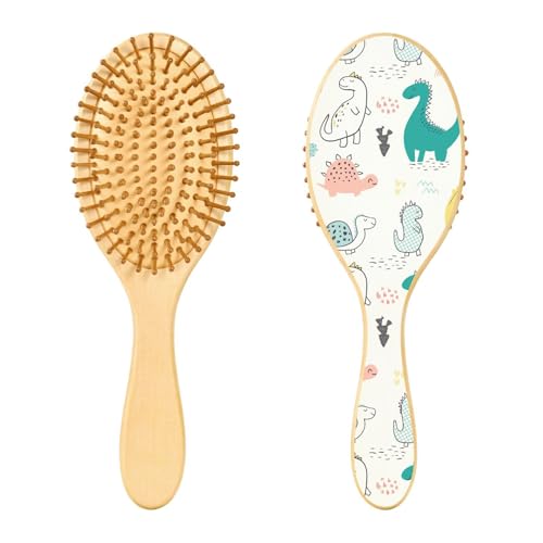 Holz-Haarbürste, niedlich, handgezeichnete Dinosaurier-Haarbürste für lange, kurze, lockige, dicke, dünne Haare, Damen, Herren, Jungen, Mädchen von Mnsruu