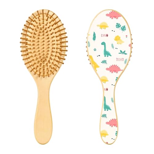Holz-Haarbürste, niedliche Dinosaurier-Haarbürste für langes, kurzes, lockiges, dickes, dünnes Haar, für Damen, Herren, Jungen, Mädchen von Mnsruu