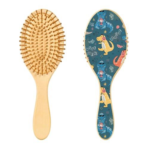 Holz-Haarbürste, niedliche T-Rex-Dinosaurier-Haarbürste für lange, kurze, lockige, dicke, dünne Haare, Damen, Herren, Jungen, Mädchen von Mnsruu