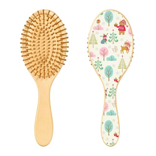 Holz-Haarbürste, niedliche Weihnachts-Hirschtier-Haarbürste für lange, kurze, lockige, dicke, dünne Haare, Damen, Herren, Jungen, Mädchen von Mnsruu