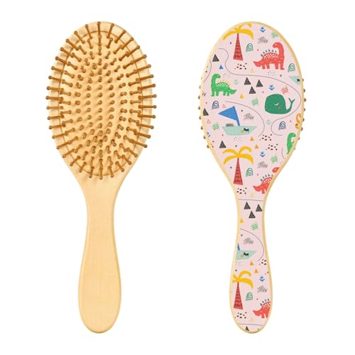 Holz-Haarbürste, niedlicher Dinosaurier-Oktopus-Wal, rosa Haarbürste für langes, kurzes, lockiges, dickes, dünnes Haar, für Damen, Herren, Jungen, Mädchen von Mnsruu