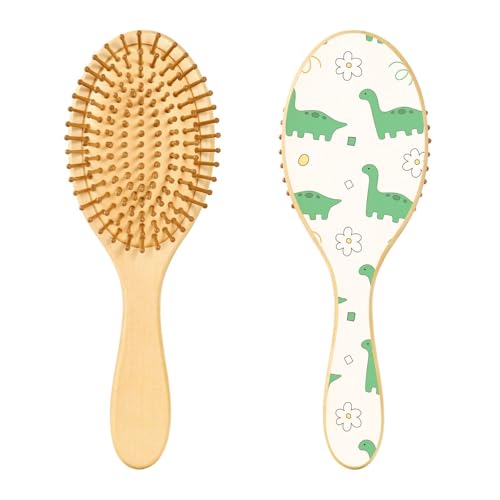 Holz-Haarbürste, niedliches Dinosaurier-Doodle handgezeichnete Haarbürste für lange, kurze, lockige, dicke, dünne Haare, für Damen, Herren, Jungen, Mädchen von Mnsruu