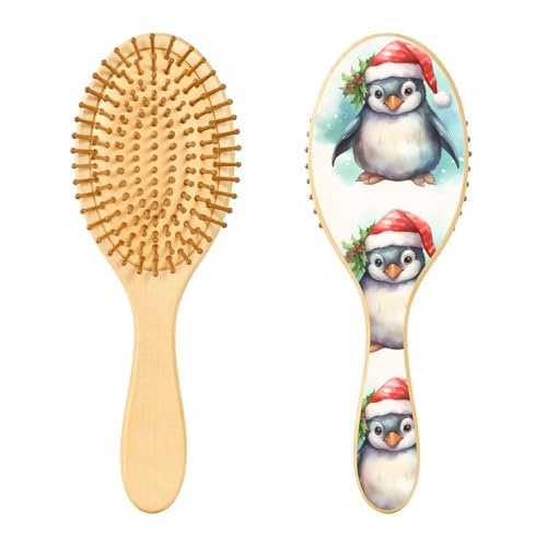 Holzhaarbürste, Aquarell, niedliche Weihnachts-Pinguin-Haarbürste für lange, kurze, lockige, dicke, dünne Haare, Damen, Herren, Jungen, Mädchen von Mnsruu