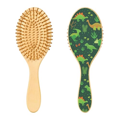 Holzhaarbürste, Cartoon-Dinosaurier-Haarbürste für langes, kurzes, lockiges, dickes, dünnes Haar, für Damen, Herren, Jungen, Mädchen, Haarbürste von Mnsruu