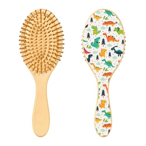 Holzhaarbürste, Dinosaurier-Palmen-Haarbürste für langes, kurzes, lockiges, dickes, dünnes Haar, für Damen, Herren, Jungen, Mädchen von Mnsruu