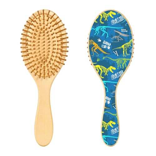 Holzhaarbürste, Dinosaurier-Skelett-Haarbürste für lange, kurze, lockige, dicke, dünne Haare, Damen, Herren, Jungen, Mädchen von Mnsruu
