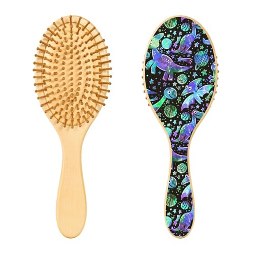 Holzhaarbürste, Dinosaurier im Weltraum, Haarbürste für lange, kurze, lockige, dicke, dünne Haare, für Damen, Herren, Jungen, Mädchen von Mnsruu