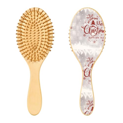 Holzhaarbürste, Frohe Weihnachten, Haarbürste für langes, kurzes, lockiges, dickes, dünnes Haar, für Damen, Herren, Jungen, Mädchen von Mnsruu