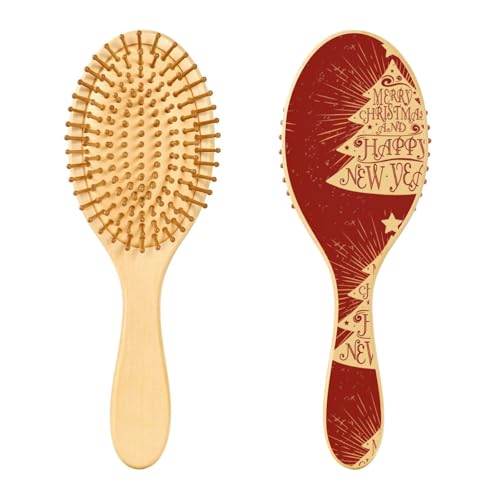 Holzhaarbürste, Frohe Weihnachten und Happy New Year Baum-Haarbürste für lange, kurze, lockige, dicke, dünne Haare, für Damen, Herren, Jungen, Mädchen von Mnsruu