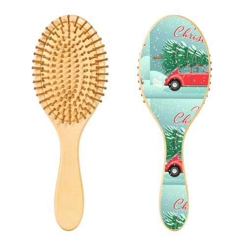 Holzhaarbürste, Frohe Weihnachten und Happy New Year Postkarten-Haarbürste für langes, kurzes, lockiges, dickes, dünnes Haar, für Damen, Herren, Jungen, Mädchen von Mnsruu