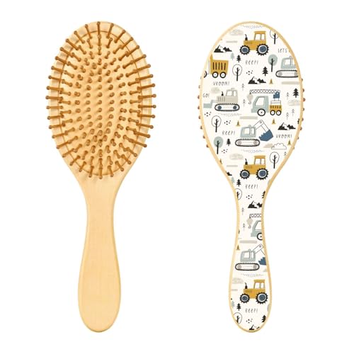 Holzhaarbürste, Kinder-Bagger-Haarbürste für lange, kurze, lockige, dicke, dünne Haare, Damen, Herren, Jungen, Mädchen von Mnsruu