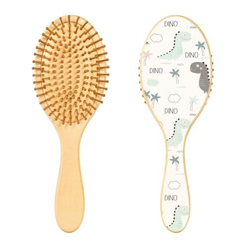 Holzhaarbürste, Muster mit niedlichen Dinosauriern, Haarbürste für lange, kurze, lockige, dicke, dünne Haare, für Damen, Herren, Jungen, Mädchen von Mnsruu