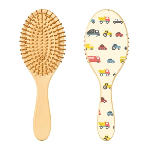 Holzhaarbürste, Spielzeugautos, nahtloses Muster, Haarbürste für lange, kurze, lockige, dicke, dünne Haare, für Damen, Herren, Jungen, Mädchen von Mnsruu