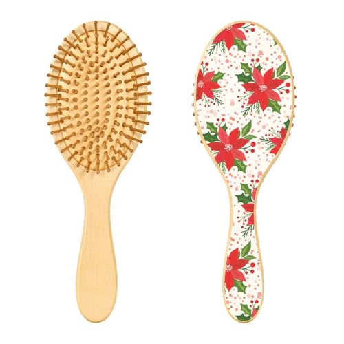 Holzhaarbürste, Weihnachten mit Weihnachtsstern, Haarbürste für lange, kurze, lockige, dicke, dünne Haare, für Damen, Herren, Jungen, Mädchen von Mnsruu