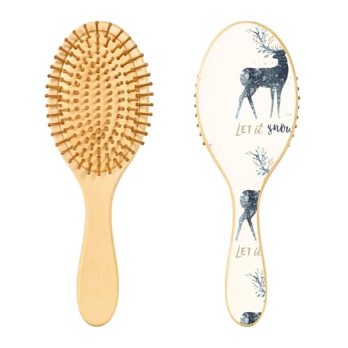 Holzhaarbürste, Weihnachts-Hirsch-Winter-Haarbürste für lange, kurze, lockige, dicke, dünne Haare, für Damen, Herren, Jungen, Mädchen von Mnsruu