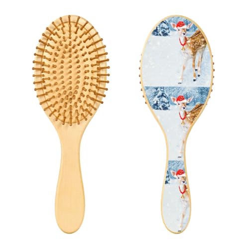 Holzhaarbürste, Weihnachts-Hirsch im Winterwald mit Schneehaarbürste für lange, kurze, lockige, dicke, dünne Haare, für Damen, Herren, Jungen, Mädchen von Mnsruu