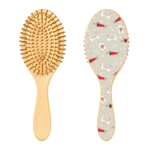 Holzhaarbürste, Weihnachts-Hunde-Eisbär-Haarbürste für langes, kurzes, lockiges, dickes, dünnes Haar, für Damen, Herren, Jungen, Mädchen von Mnsruu