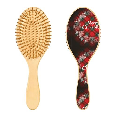 Holzhaarbürste, Weihnachts-Monogramm-Kranz, Schottenkaro-Haarbürste für lange, kurze, lockige, dicke, dünne Haare, für Damen, Herren, Jungen, Mädchen von Mnsruu