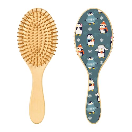 Holzhaarbürste, Weihnachts-Pinguin-Haarbürste für lange, kurze, lockige, dicke, dünne Haare, Damen, Herren, Jungen, Mädchen von Mnsruu
