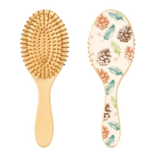 Holzhaarbürste, Weihnachts-Tannenzapfen und Stechpalmen-Haarbürste für langes, kurzes, lockiges, dickes, dünnes Haar, für Damen, Herren, Jungen, Mädchen von Mnsruu
