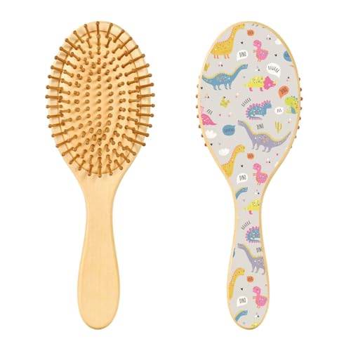 Holzhaarbürste, bunte Dinosaurier-Haarbürste für langes, kurzes, lockiges, dickes, dünnes Haar, für Damen, Herren, Jungen, Mädchen von Mnsruu