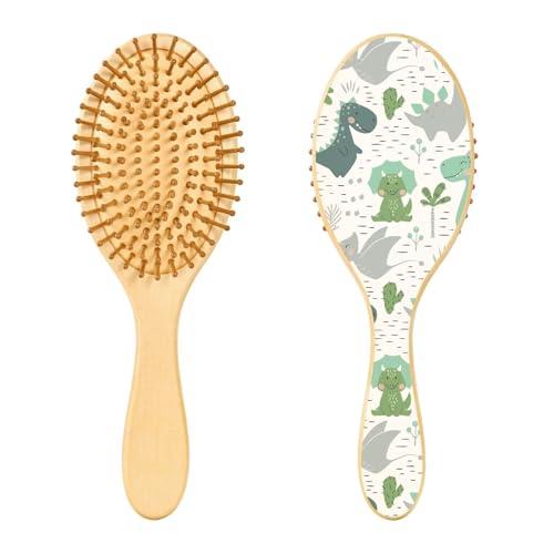 Holzhaarbürste, grauer Dinosaurier-grüner Dino-Haarbürste für langes, kurzes, lockiges, dickes, dünnes Haar, für Damen, Herren, Jungen, Mädchen von Mnsruu