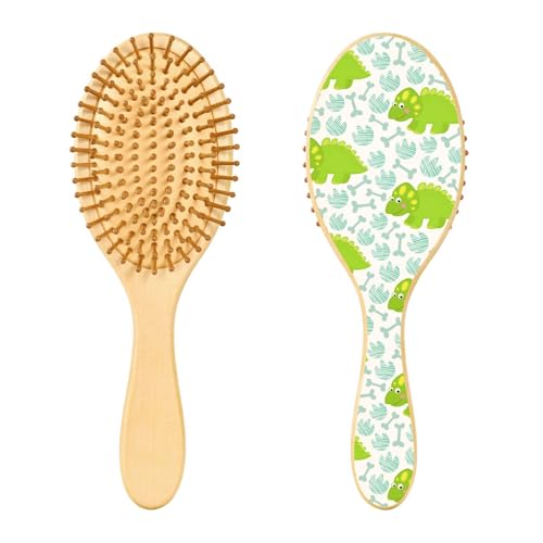 Holzhaarbürste, grüne Dinosaurier-Haarbürste für lange, kurze, lockige, dicke, dünne Haare, Damen, Herren, Jungen, Mädchen, Haarbürste von Mnsruu