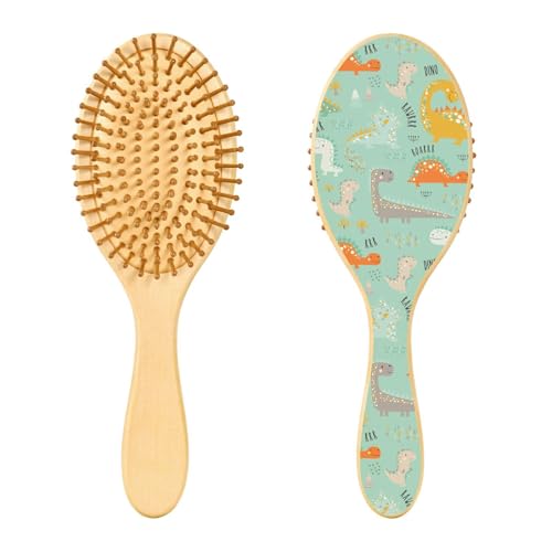 Holzhaarbürste, lustige Kinder-Haarbürste mit bunten Dinosauriern, für lange, kurze, lockige, dicke, dünne Haare, Damen, Herren, Jungen, Mädchen von Mnsruu
