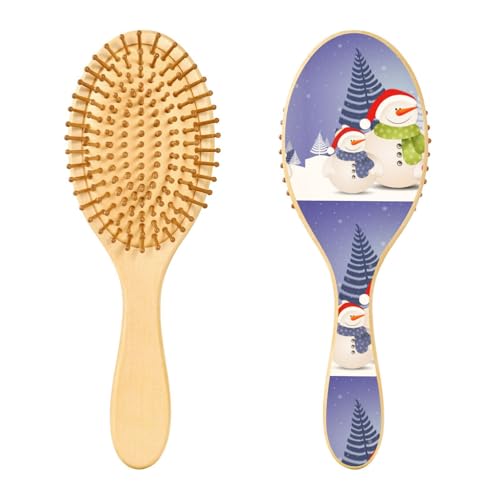 Holzhaarbürste, lustige Schneemannfamilie für Weihnachten, Haarbürste für lange, kurze, lockige, dicke, dünne Haare, für Damen, Herren, Jungen, Mädchen von Mnsruu