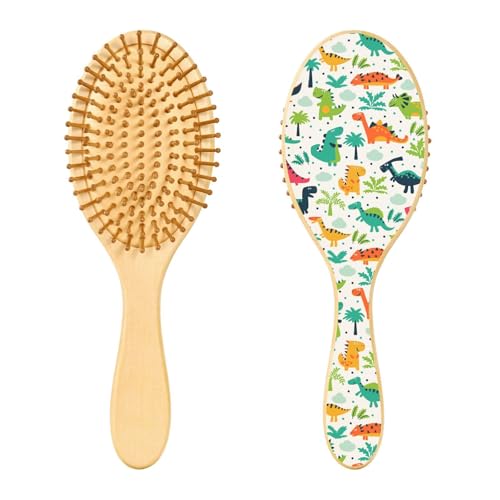 Holzhaarbürste, lustige bunte Dinosaurier-Haarbürste für lange, kurze, lockige, dicke, dünne Haare, Damen, Herren, Jungen, Mädchen von Mnsruu