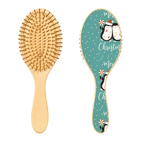 Holzhaarbürste, niedliche Weihnachts-Pinguin-Haarbürste für Paare, lange, kurze, lockige, dicke, dünne Haare, Damen, Herren, Jungen, Mädchen von Mnsruu