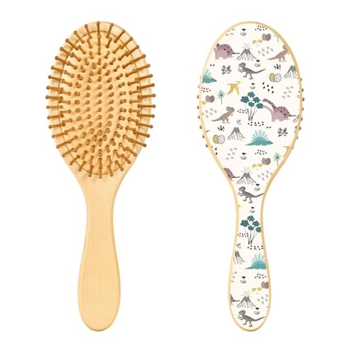 Holzhaarbürste, niedlicher Dinosaurier-Haarbürste für lange, kurze, lockige, dicke, dünne Haare, Damen, Herren, Jungen, Mädchen, Haarbürste von Mnsruu