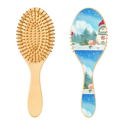 Holzhaarbürste, niedlicher Schneemann in Weihnachten, Winter-Haarbürste für lange, kurze, lockige, dicke, dünne Haare, Damen, Herren, Jungen, Mädchen von Mnsruu