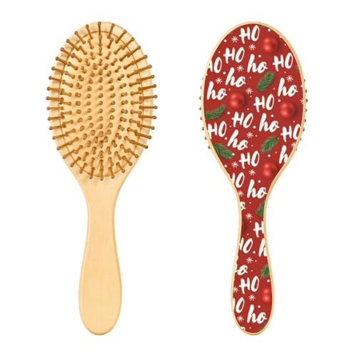 Holzhaarbürste, rote Kugel, Weihnachts-Kieferntannenbaum-Haarbürste für lange, kurze, lockige, dicke, dünne Haare, für Damen, Herren, Jungen, Mädchen von Mnsruu