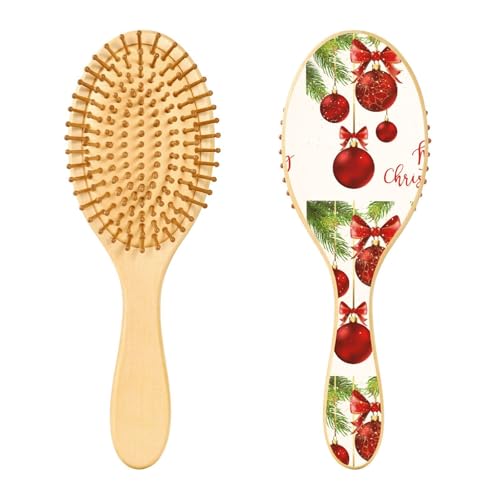 Holzhaarbürste, rote Weihnachts-Bürste für langes, kurzes, lockiges, dickes, dünnes Haar, für Damen, Herren, Jungen, Mädchen von Mnsruu