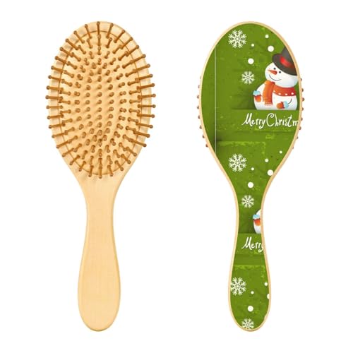 Holzhaarbürste, schöner Schneemann, Frohe Weihnachten, Haarbürste für langes, kurzes, lockiges, dickes, dünnes Haar, für Damen, Herren, Jungen, Mädchen von Mnsruu