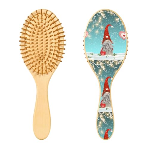 Holzhaarbürste, traditioneller Weihnachts-Zwerg, stehend mit rotem Herz, Haarbürste für lange, kurze, lockige, dicke, dünne Haare, für Damen, Herren, Jungen, Mädchen von Mnsruu