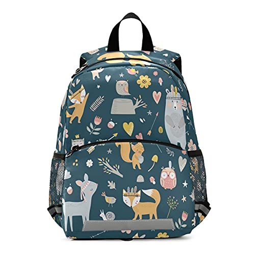 ISAOA Rucksack mit niedlichem Waldtiermotiv, Eichhörnchen, Bär, Hirsch, Fuchs, Eule, Kleinkind-Rucksack mit Zügeln für Jungen und Mädchen, Kinderrucksack, Kindergarten, Reisetasche mit Brustclip, von Mnsruu